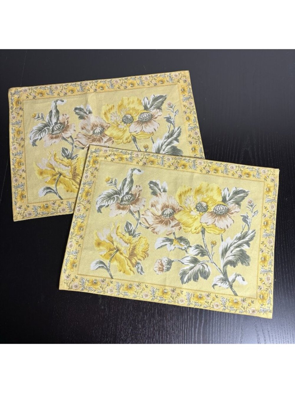 APRIL CORNELL/Cornell Trading Set of 2 Yellow Peony Floral Placemats NEW